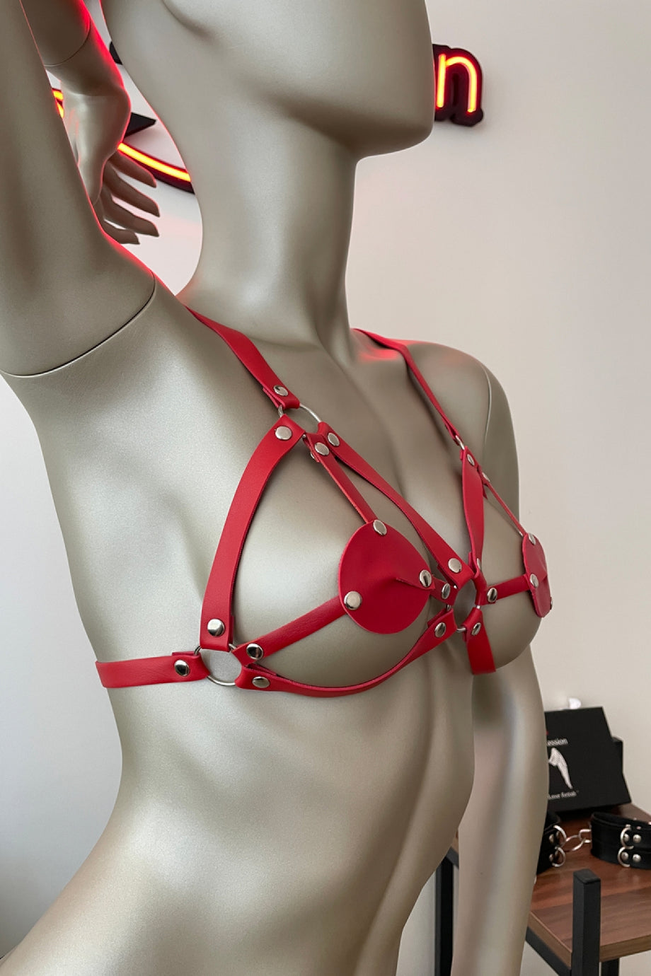 Red Leather Bra Harness - Sexy Fetish Women Chest Wear - Sex Toy bdsm –  morvylingerie.com